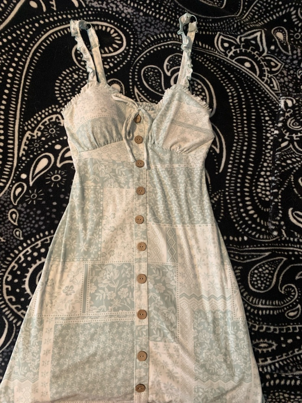 No Boundaries Mint Green and White Patchwork Mini Dress